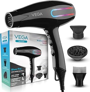 VEGA Blow Pro 2200-2400 Watts Hair Dryer With Comb,Concentrator&Diffuser Nozzles,2 Speed&4 Heat Settings,With Cool Shot,Cut-Off,Hair Dryer&Blow Dryer