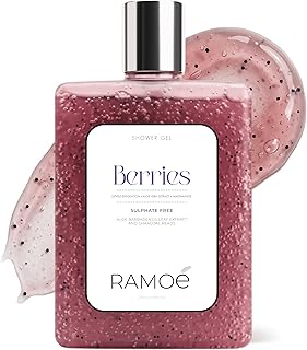 Ramoé Berries Shower Gel for Men & Women – Sulphate-Free Body Wash with Aloe Vera, Niacinamide & Charcoal Beads for Soft, Smooth & Radiant Skin (250ml