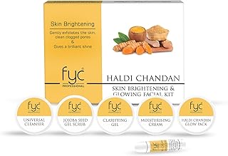 FYC Professional Haldi Chandan Glow Facial Kit | 6-Step Turmeric Sandalwood Treatment | Brightening, Anti-Pigmentation & Acne Care | 260g
