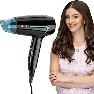 Vega U Style 1400-1600W Foldable Hair Dryer for Women & Men with Cool Shot Button, 2 Speed/Heat Settings, Detachable Nozzle, Blow Dryer, Travel Friend