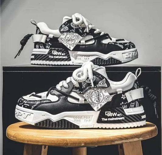 BLACK AND White Street-Style Sneakers for Men Sneakers ...