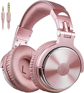 OneOdio Over Ear Headphones for Women and Girls, Wired Bass Stereo Sound Headsets with Share Port, 50mm Driver Rose Gold DJ Headsets with Mic for PC,