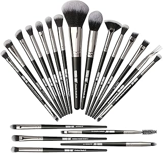 MAANGE Makeup Brush Set 20 Pcs Foundation Eyeshadow Blush Brush Kabuki Blending Concealers Face Powder Eye Make Up Brushes Set Kit (Black Silver)