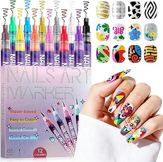 12pcs 3D Pens Set for Nail Art, 0.7MM Nail Art Drawing Pen Colorful Nail Gel Polish Pens Art Nail Drawing Pen Manicure Tools for Art DIY (12 Colors)