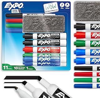 EXPO Dry Erase Markers Set, Fine & Chisel Tips, 11 Count - Classroom, Office Supplies, For White Boards, Easily Erases