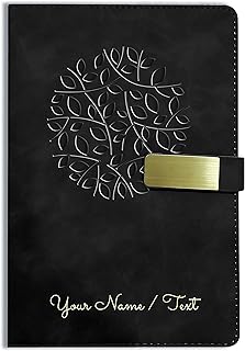 Brown Cloud Personalized Black Velvet Finish Self Design Leather Cover Notebook/Diary Ruled with Personalised/Customized Message/Quote/Name for Person