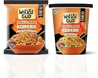 Wickedgud Chilli Cheese Korean Instant Noodles, Combo 74g + 74g | Whole Wheat | No Maida | No Palm Oil
