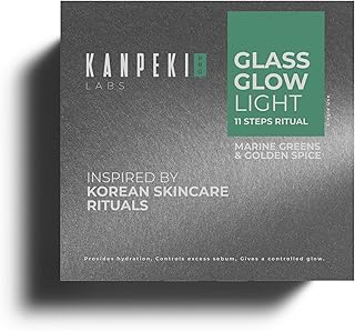 Kanpeki Glass Glow Light Facial Kit – 11 Step Korean Skincare Facial Kit with Marine Greens & Golden Spice Complex | Purifies, Balances & Brightens fo