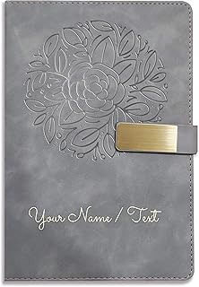 Brown Cloud Personalized Grey Velvet Finish Self Design Leather Cover Notebook/Diary Ruled with Personalised/Customized Message/Quote/Name for Persona
