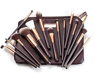 Minara Makeup Brush Set Of 15 With Easy To Carry Pouch (Brown) | Travel Size Cosmetic Brushes Kit For Face Foundation Brush Eyeshadow With Storage | M