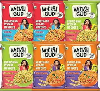 WickedGud Nourishing Instant Noodles Range, Pack of (69 gm x 6) | Whole Wheat | Whole Wheat | No Maida | No Palm Oil | No MSG |Source of Protein | Hig