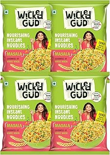 WickedGud Nourishing Masala Instant Noodles, Pack of (69 gm x 4)| Healthy Noodles | Whole Wheat | Whole Wheat | No Maida | No Palm Oil | No MSG |Sourc