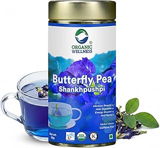 Organic Wellness Butterfly Pea Flower Tea 50G Tin Pack | Caffeine Free Herbal Tea | Stress Relief | Memory Boosting | Calming | Brain Stimulant | Rich