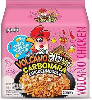 Paldo Fun & Yum | Volcano Carbonara Chicken Noodle (Pack of 4) | Korean Spicy Ramen Challenge | Creamy & Extra Spicy Instant Noodles | Authentic Korea