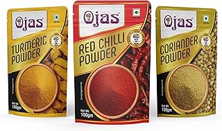 OJAS Combo Pack (RED Chilli Powder / Turmeric Powder / Coriander Powder) (OJAS SPICES Combo Pack of 1 KG)