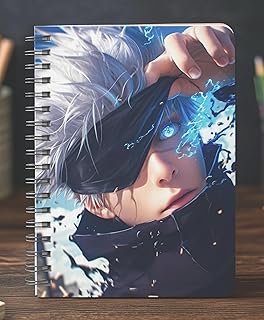 Anime Fantasy Art Spiral Notebook, Blue Lightning Design, Hardcover Writing Journal Wire-O-Bound Spiral Binding A5 Size 160 Pages Unrulled 100gsm Pape