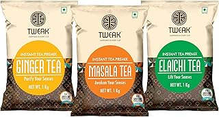 TWEAK Instant Ginger Elaichi Masala Tea Premix (1kg x 3) | Ginger Cardamom Masala Tea Premix | Instant Tea with Milk & Sugar | Makes Approx 62 Cups of