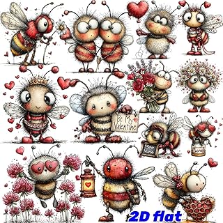 A Set of 20 Creative Handmade Retro Valentine's Day Quirky Bee Honey Collection Series, Solid 2D Stickers Suitable for Diary, Notebook, Scrapbook Deco
