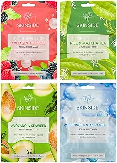 SkinSide Serum Sheet Mask for Glowing Skin with Hyaluronic Acid | Face Mask Sheets Combo for | Hydrating | Tan & Blackheads Removal | Instant Brighten