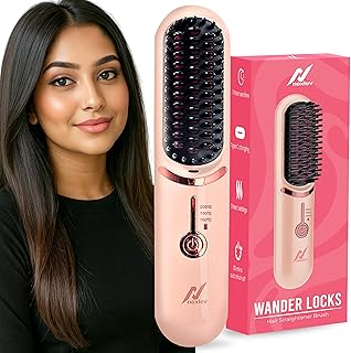 NexLev Ionic Cordless Hair Straightener Brush | 60min Runtime | upto 200° Heating | Portable & Type C Rechargeable | Keratin Bristles |Straight, Frizz
