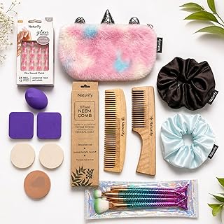 18 PCS Organic Makeup Kit for Kids, Preteens & Teen Girls | 100% Natural & Friendly | Includes Nail Pack & Fish Shape Makeup Brush,Neem Wood Comb,Scru