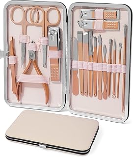 18 IN 1 Stainless Steel Professional Manicure Set Nail Cutter For Women Nail Scissors Luxury Grooming Kit Manicure Pedicure Kit For Women (Rose Gold)
