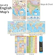 Editone International Combo 6 Maps India & World (Political & Physical) Constitution and History of India for Wall with QR Code | Competitive Exam Pre
