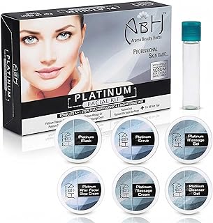 ABH Aroma Beauty Herbs Platinum Facial Kit for Skin Polishing & Brightening - 7 Step Professional Salon Glow Treatment (6 Jars + 1 Platinum Serum) – F