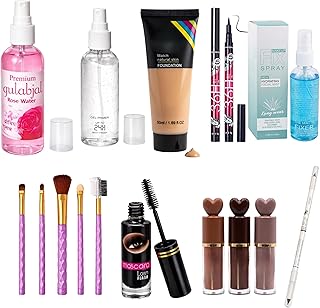 Professional 15-in-1 Complete Makeup & Skincare Vanity Kit – Includes HD Foundation, 24H Gel Primer, Rose Water Mist, Matte Fixer Spray, Rose Lip & Ch