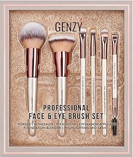 Genzy Professional Makeup Brush Set of 6 | Premium Synthetic Face & Eye Brushes Kit for Foundation, Concealer, Powder, Blush & Eyeshadow | Soft Cruelt