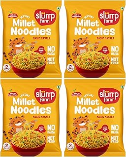 Slurrp Farm No Maida, No MSG Instant Noodles | Magic Masala | Not Fried, Millet Noodles, 4 X 57 g
