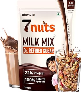 Mevano 7 Nuts Kids Protein Milk Mix Powder | 0 Refined SUGAR, 0 JAGGERY | 22% Protein | 7 Nuts & Dry Fruits Powder - Badam, Cashew, Walnut, Pista, Dat