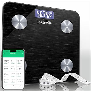 Healthgenie Advanced BMI Weight Machine,Body Fat Analyzer With Smart Circut For Longer Battery, Sync With App, 18 Body Metrics Weighing Scale (Midnigh