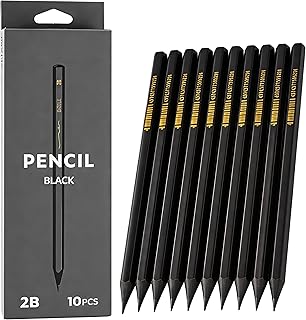FunBlast 2B Pencils - Pack of 10 Pcs Black Wood Art Pencils for Writing, Sketching, Drafting and Calligraphy, Aesthetic Pencil Set for Kids, Adults, S