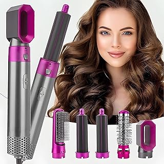 5-in-1 Air Brush Hair Dryer & Volumizer for Women | Multifunctional Hair Styling Tool with Detachable Brush | Straightener, Curler, Crimper & Auto Wra