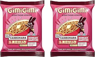 GIMI GIMI - Veg Carbonara | Veg Korean Noodles | Authentic Korean-Style Instant Noodles | 135g Each (Pack of 2)