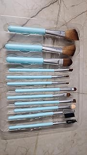 Professional Makeup Brush Set, 12 Pieces, Light Blue Handles with Silver Accents, Natural and Synthetic Bristles for Complete Face Coverage