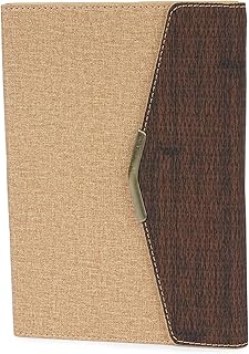 DIARO Premium Hardcover 3 Fold Design Notebook with Pen Holder, Linen and Wood Grain Design Journal, 208 Lined Pages, Brown
