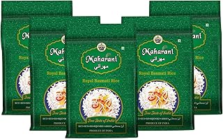 Maharani Royal Basmati Rice | Pack of 5 (1 kg Each, Total 5 kg) | Premium Extra Long Grain, Naturally Aged & Steam-Cooked | For Daily Meals & Biryani