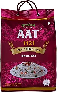 AAT Aroma 1121 Royal Golden Sella Basmati Rice | Naturally Processed Extra Long Grain | Non-Sticky | Perfect for Biryani & Zarda Rice| 5Kg Pouch