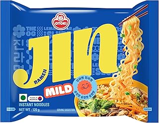 Ottogi Jin Ramen Korean Style Instant Noodles Mild Flavor 120g, Pack of 5 (600g) | Veg & Authentic Korean Ramen Noodles | The Product of Korea