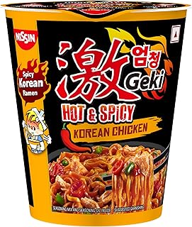 Nissin Geki Hot & Spicy Korean Chicken Cup Noodles | Real Chicken & Bold Spices for an Irresistible, Slurp-Worthy Meal in Just 5 Minutes, 70 gm