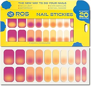 ROS Beauty Nail Stickies | 20 Count | Easy-to-Apply Vibrant Nail Art Stickers | Long-Lasting & Mess-Free | No UV Light | Takes the Natural Shape for E