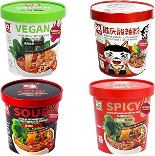 UMAI ZHENGWEN Madout Delicious Vegan, Chongqing, Sour & Spicy Glass Noodles (Pack of 4) | Instant Sweet Potato Noodle| Super Food | Healthy | 6 season