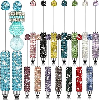 Tondiamo 15 Pcs Glitter Beadable Stylus Pens Full Rhinestone Fancy Pens for Beads DIY Diamond Beaded Kit for Rubber Touch Screen Fun Bling Stylus Ball