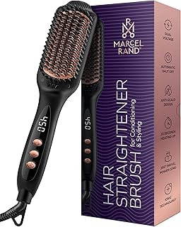 Professional Dual Voltage Hair Straightener Brush, Hair Straightening Brush w/Ions for Healthy, Anti Frizz, Flat Iron Comb w/ 16 Temps, Fast Heating,