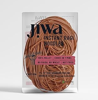 Jiwa Instant Ragi Noodles | Hakka Noodles | Cooks In 7 minutes | Ready To Cook | 100% Millet | No Maida, No Atta | Not Fried | Gluten Free | 200 G
