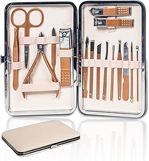 Grooming Kit 16 in 1, Nail Cutter Set, Rose Gold Manicure Kit, Pedicure Kit for Women and Men, Includes Nail Clipper, Manicure Pedicure Kit for Women