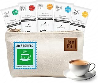 TeaFit Premium NO SUGAR Instant Assorted Traveler Pack Tea Premix | Pack of 30 Sachets (360gm) Real Milk | Instant Tea | Diabetic Friendly | No Added