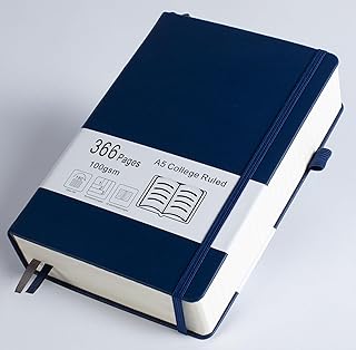 Thick College Ruled Notebook with 366 Numbered Pages, A5 Journal for Writing with 100GSM Lined Paper, Hardcover Leather Notebooks for Women Men School